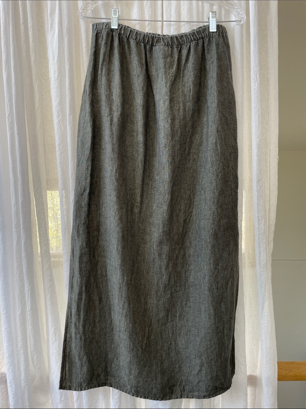 100% Linen Eileen Fisher Vintage Gray Green Maxi Skirt